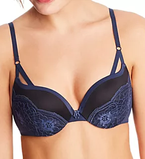 Love the Lift Push Up & In Strappy Lace Demi Bra Navy/Black 32C