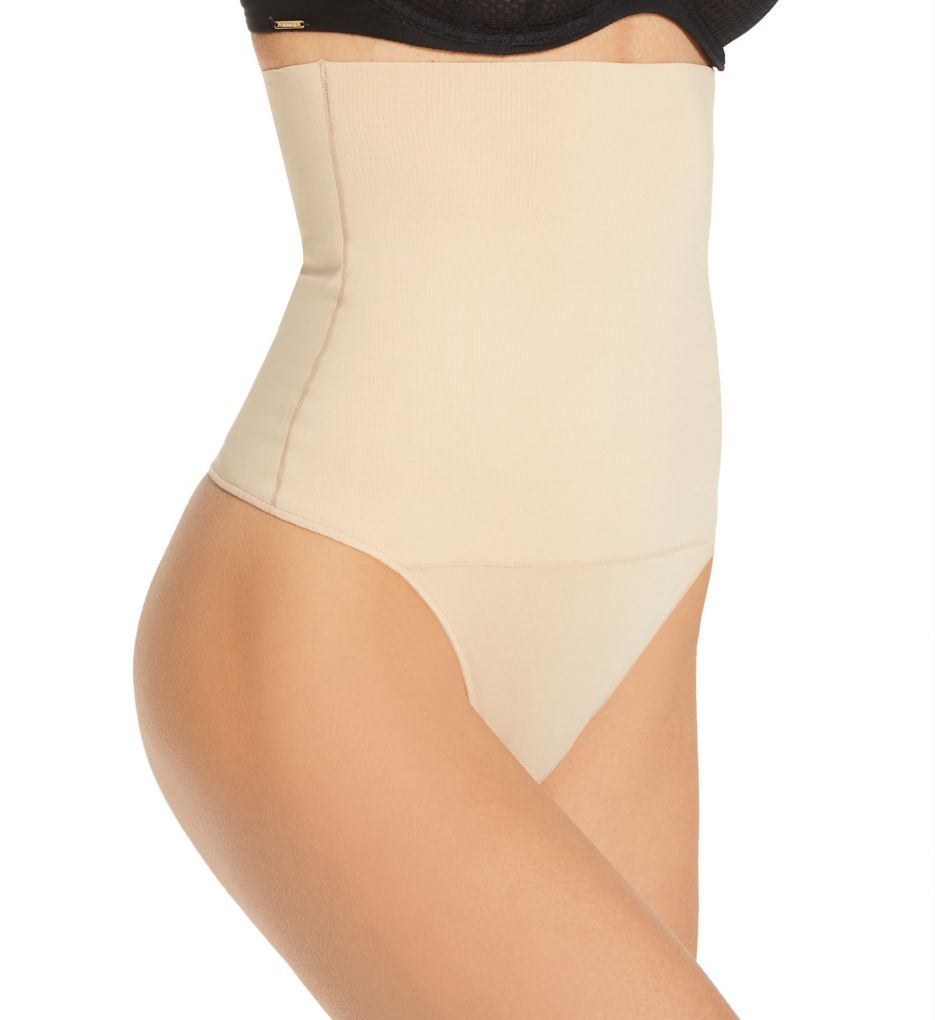 Maidenform Women's Tame Your Tummy High Waist Shaping Thong Panty in Beige | Plus Size Small | HerRoom.com