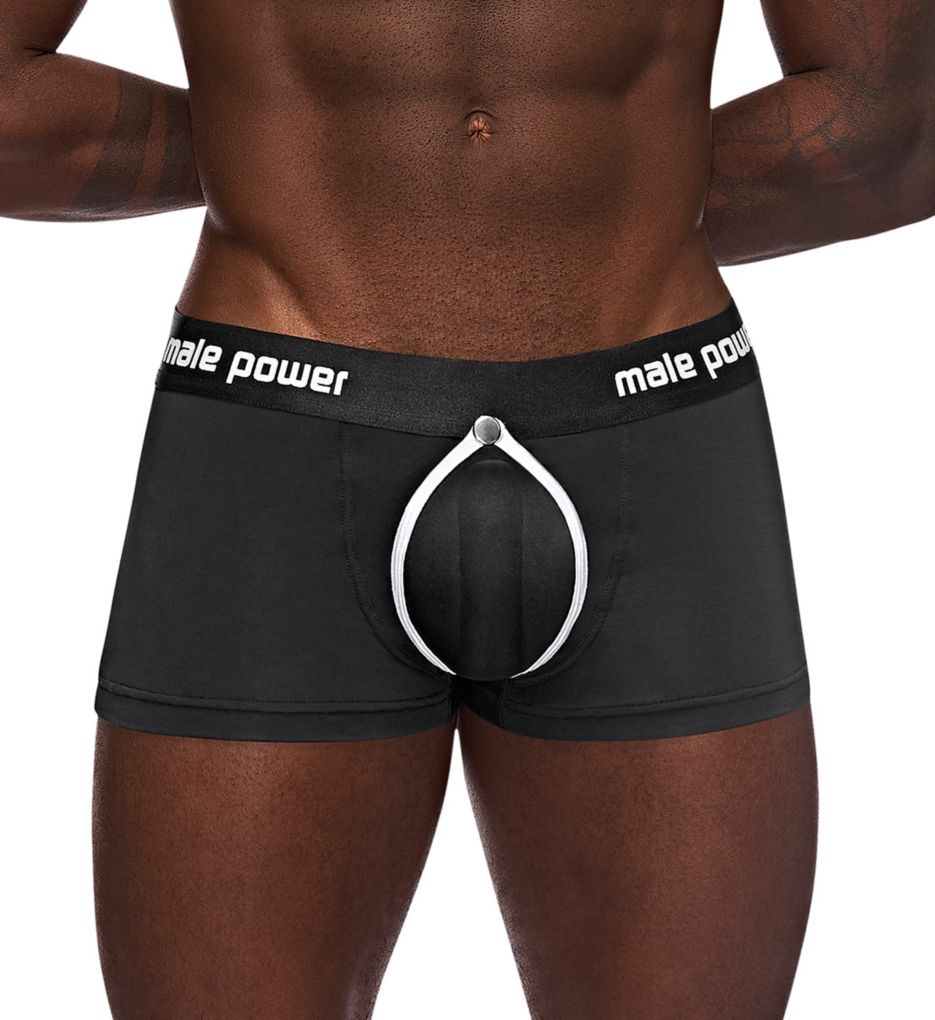 Male Power Barely There Mini Boxer Short Underwear Low Waist High Cut Legs  Black