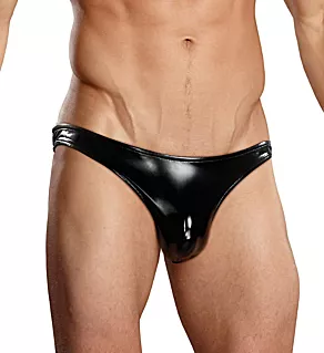Liquid Onyx Faux Leather Backless Bikini Black L/XL