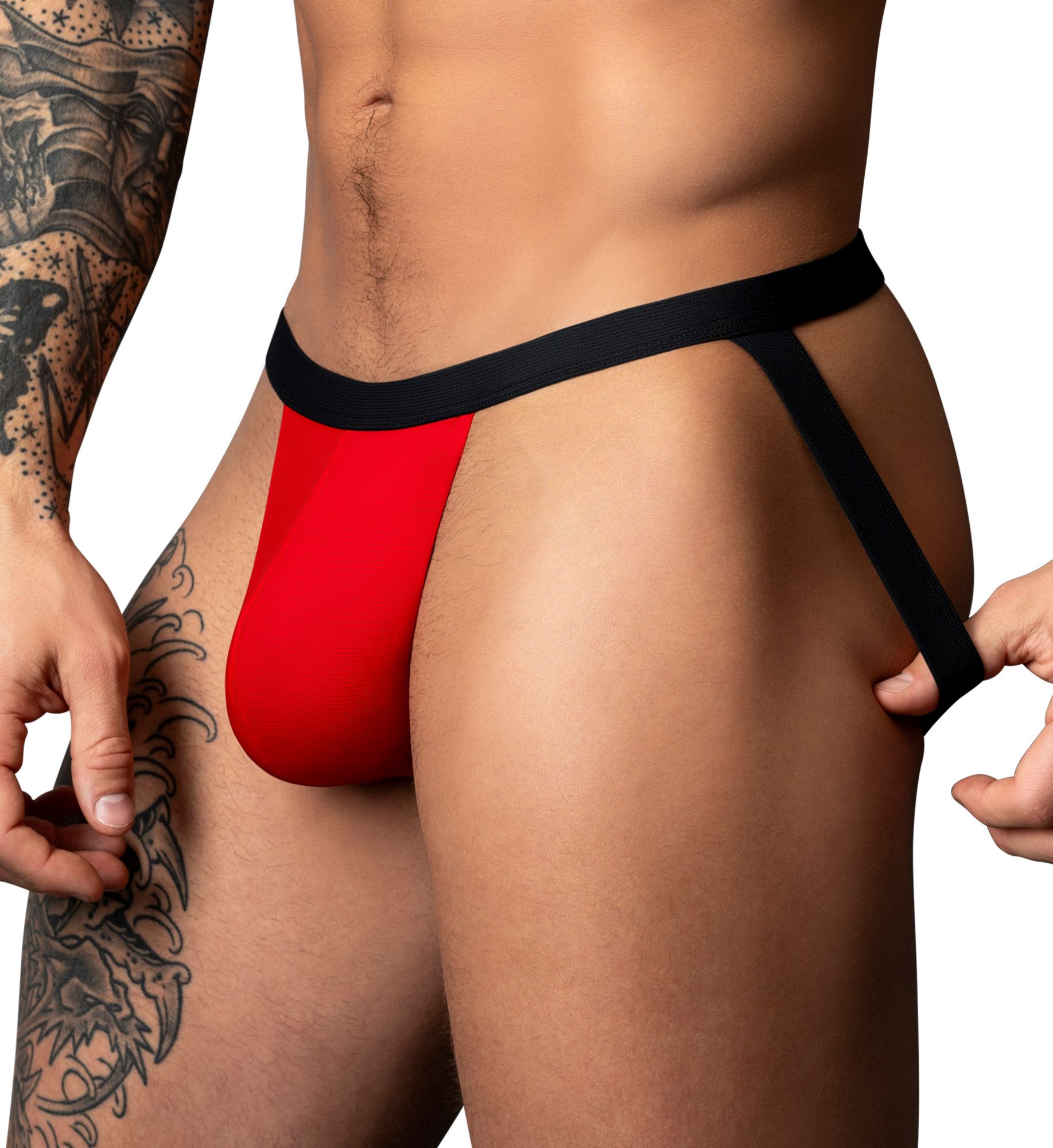 Male Power Hot Mesh Jock Strap Black/Red S/M  - Image 1