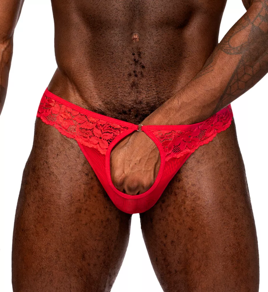 Sassy Lace Open Ring Thong RED S/M