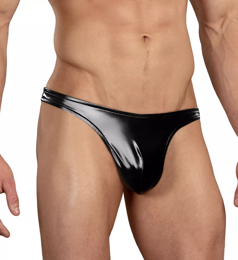 Liquid Onyx Faux Leather Thong BLK S