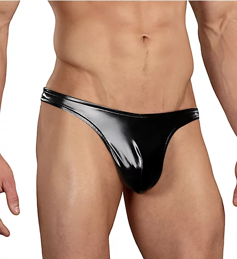 Male Power Liquid Onyx Faux Leather Thong 440-003