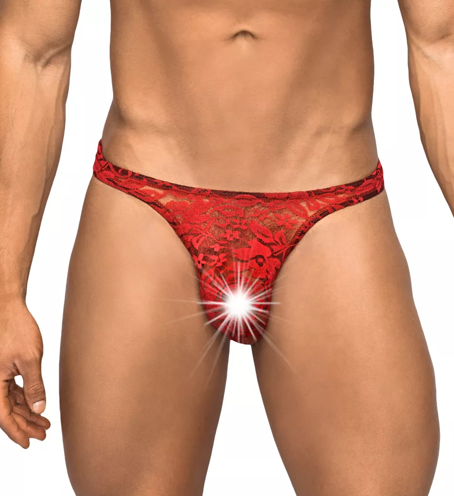 Stretch Lace Bong Thong RED S/M