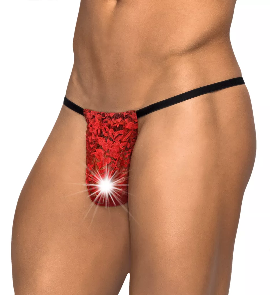 Stretch Lace Posing Strap Red O/S