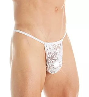 Stretch Lace Posing Strap White O/S
