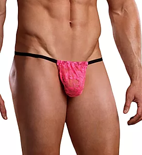 Neon Lace Posing Strap Pink O/S