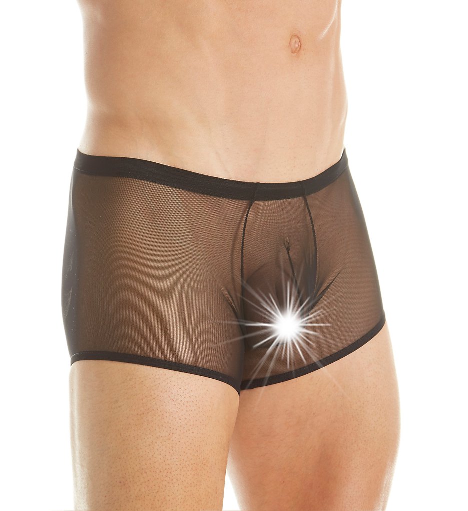 Male Power Pak-808 Sheer Stretch Mesh Pouch Trunk (Black)