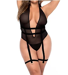 Plus Size Bodysuit with Attached Harness Black 1X-2X