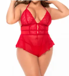 Plus Size Romper & Thong Set Red 1X-2X