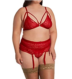 Plus Three Piece Set With Garter Belt And G-String Red 1/2X