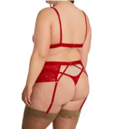 Plus Three Piece Set With Garter Belt And G-String