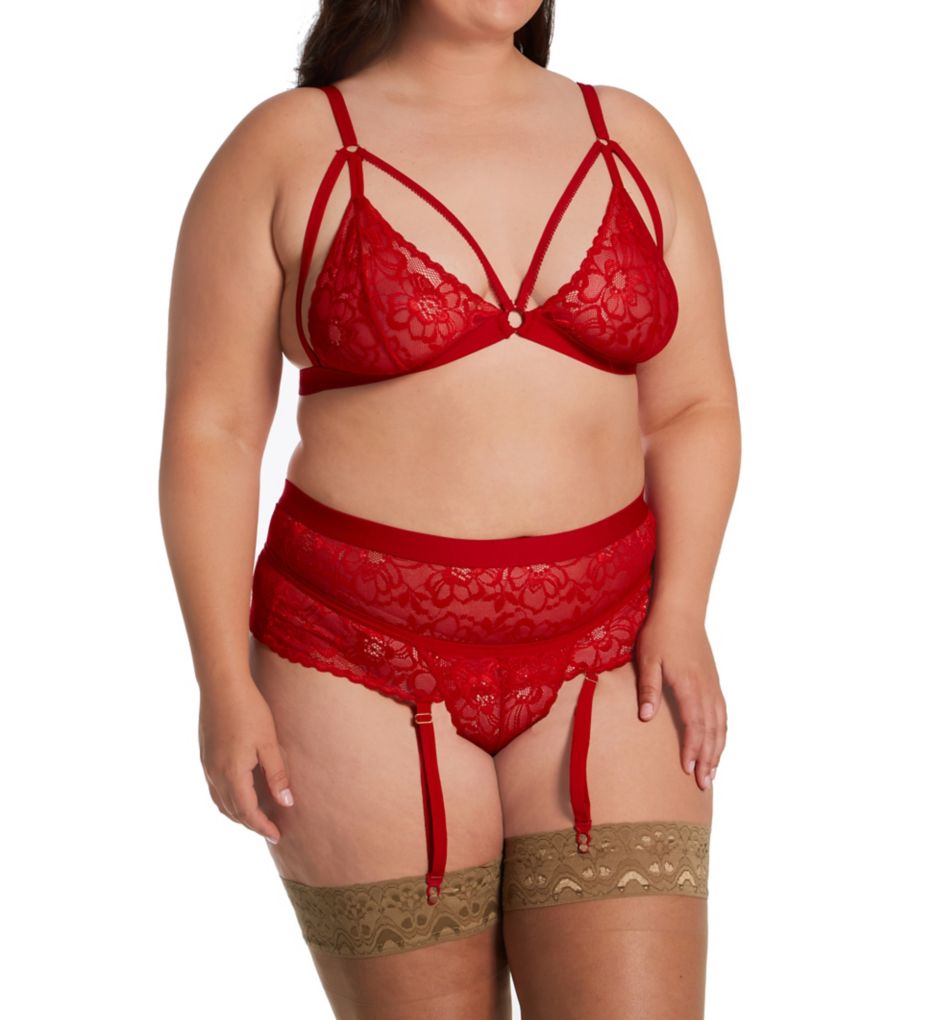 Mapale Lace 3- Piece Bra & Garter Belt Lace Set 8561