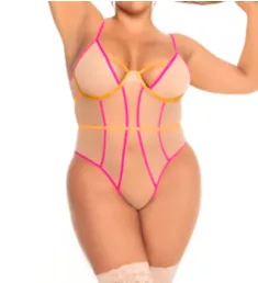 Plus Size Underwire Teddy Nude/Neon 1X-2X