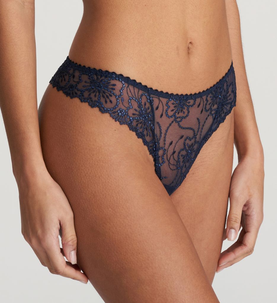 Marie Jo Women's Jane Floral Lace Thong Panty in Velvet Blue | Size Large | HerRoom.com