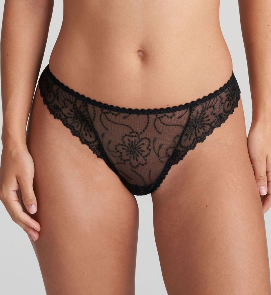 Marie Jo Women's Jane Floral Lace Thong Panty in Black | Size XL | HerRoom.com
