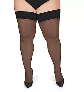 Silky Sheer Lace Top Curvy Plus Thigh High Black 1/2X