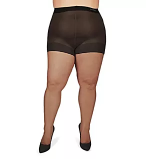 Plus Size Curvy Ultra Sheer Control Top Pantyhose Jet Black 1/2X