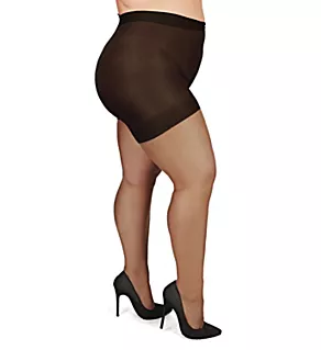 Plus Size Curvy Ultra Sheer Control Top Pantyhose Jet Black 1/2X