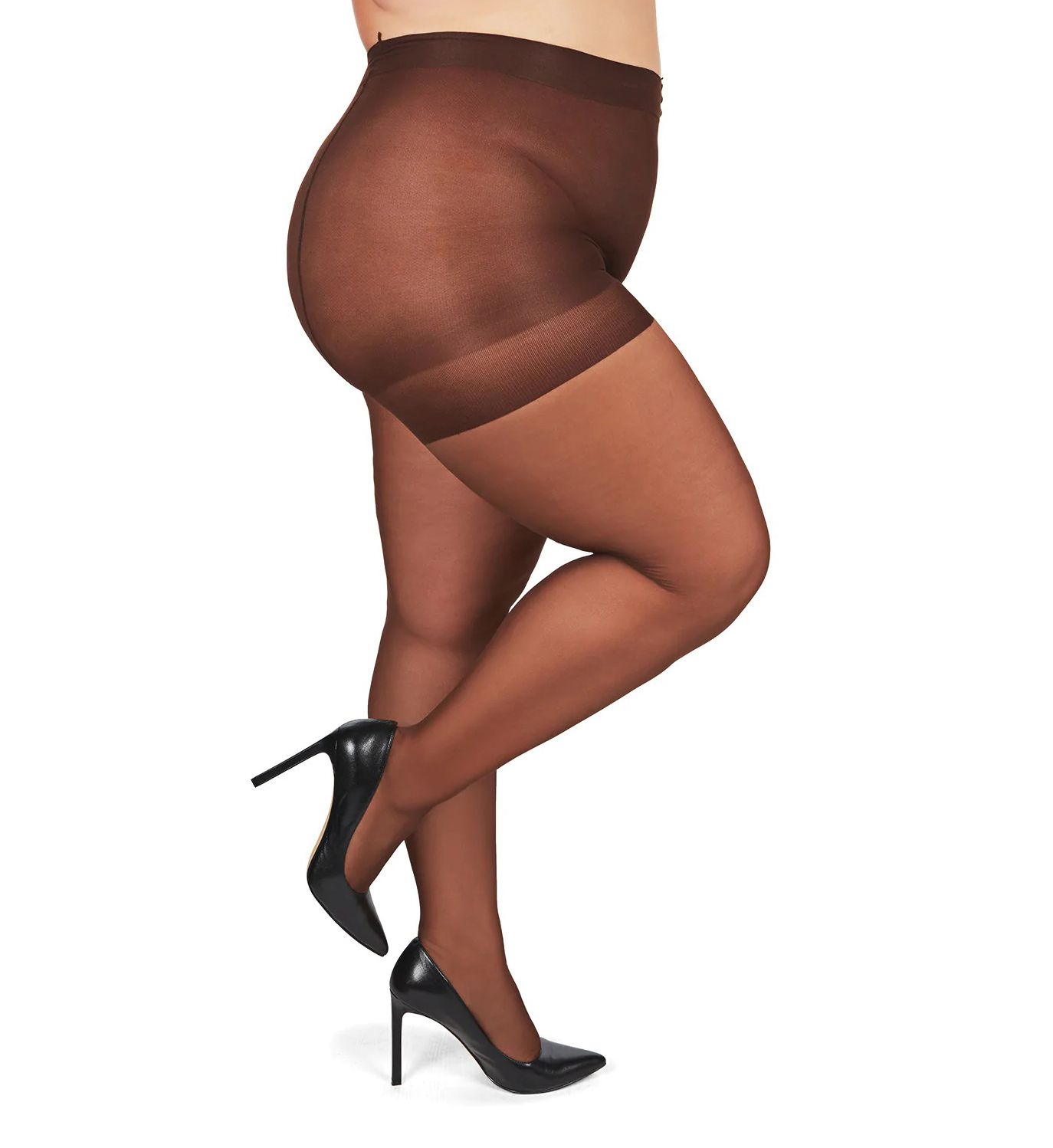 MeMoi All Day Plus Size Sheer Control Top Pantyhose French Coffee Q Petite  - Image 2