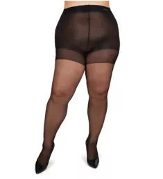 Plus Size Curvy Silky Sheer Control Top Pantyhose Jet Black 1/2X