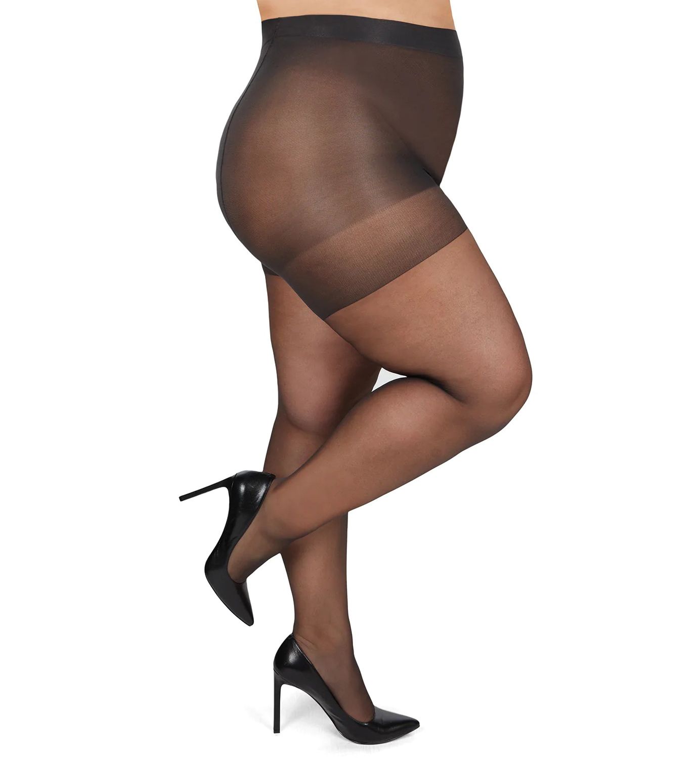 MeMoi Plus Size Curvy Silky Sheer Control Top Pantyhose Off Black 5/6X  - Image 2