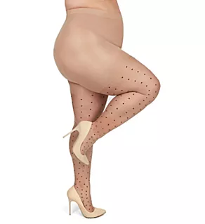 Pindot Sheer Plus Size Curvy Control Top Tights Nude/Black 5/6X