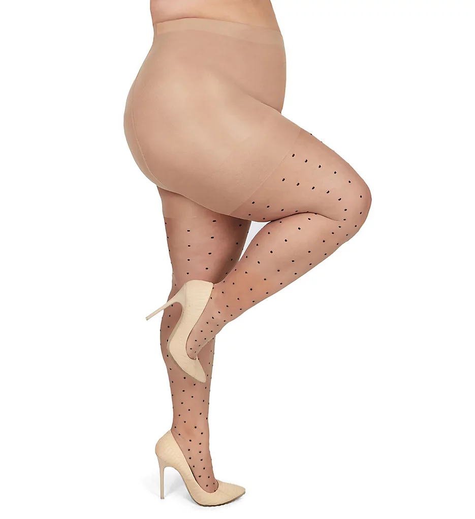 Pindot Sheer Plus Size Curvy Control Top Tights