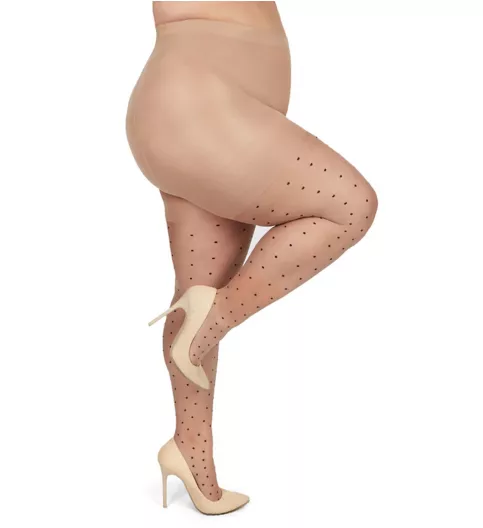 MeMoi Pindot Sheer Plus Size Curvy Control Top Tights MM-2301