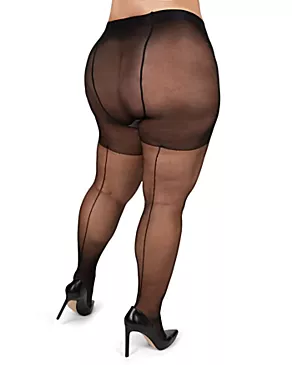 Plus Back Seam/Cuban Heel Control Top Pantyhose Black Black 1/2X