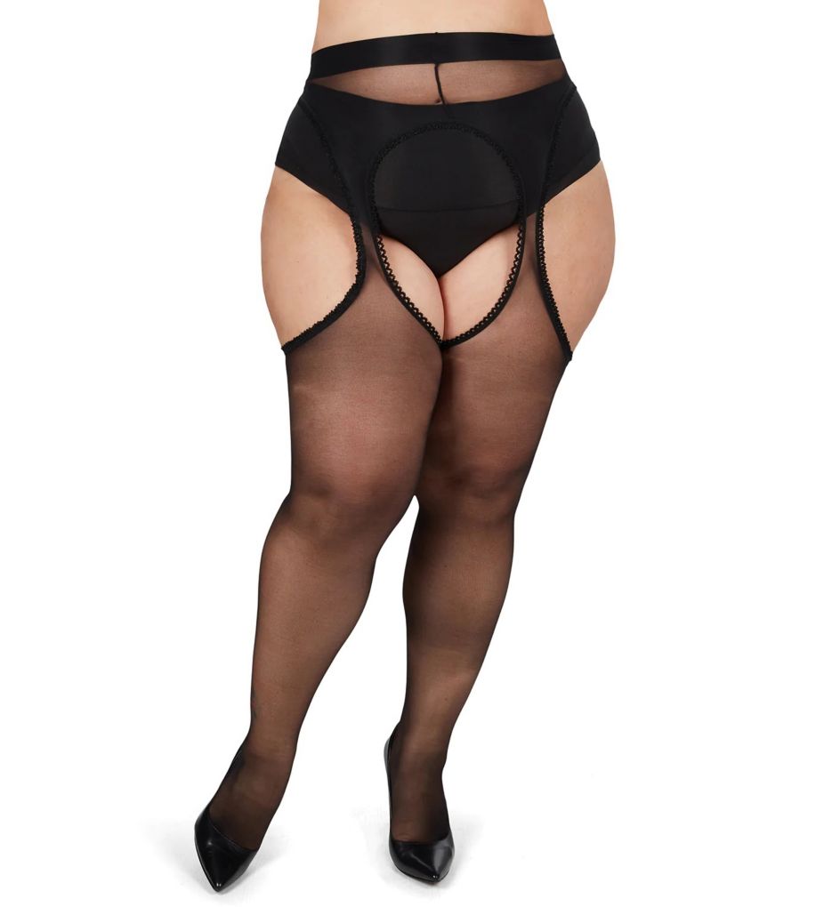 Plus Size Curvy Suspender Lace Trim Pantyhose