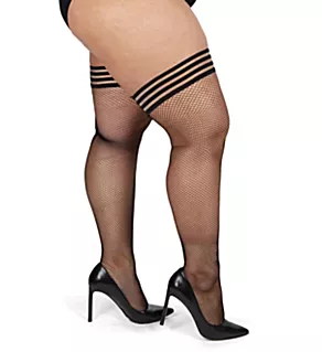 Plus Back Seam Fishnet Lace Top Thigh Highs Black Black 1/2X
