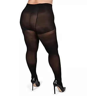 Microfiber Plus Size Curvy Control Top Tights Black 1/2X