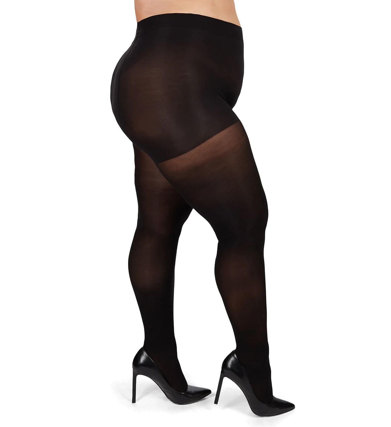 MeMoi Microfiber Plus Size Curvy Control Top Tights Black 3/4X  - Image 1