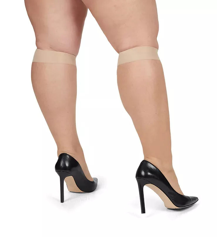 Silky Sheer Plus Size Curvy Knee Highs - 2 Pair City Beige 1/2X