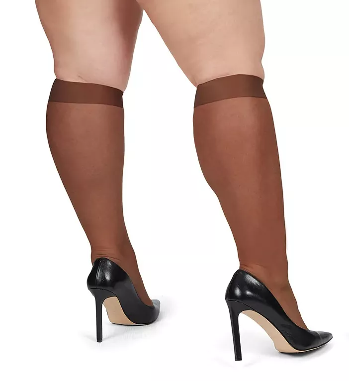 Silky Sheer Plus Size Curvy Knee Highs - 2 Pair French Coffee 1/2X