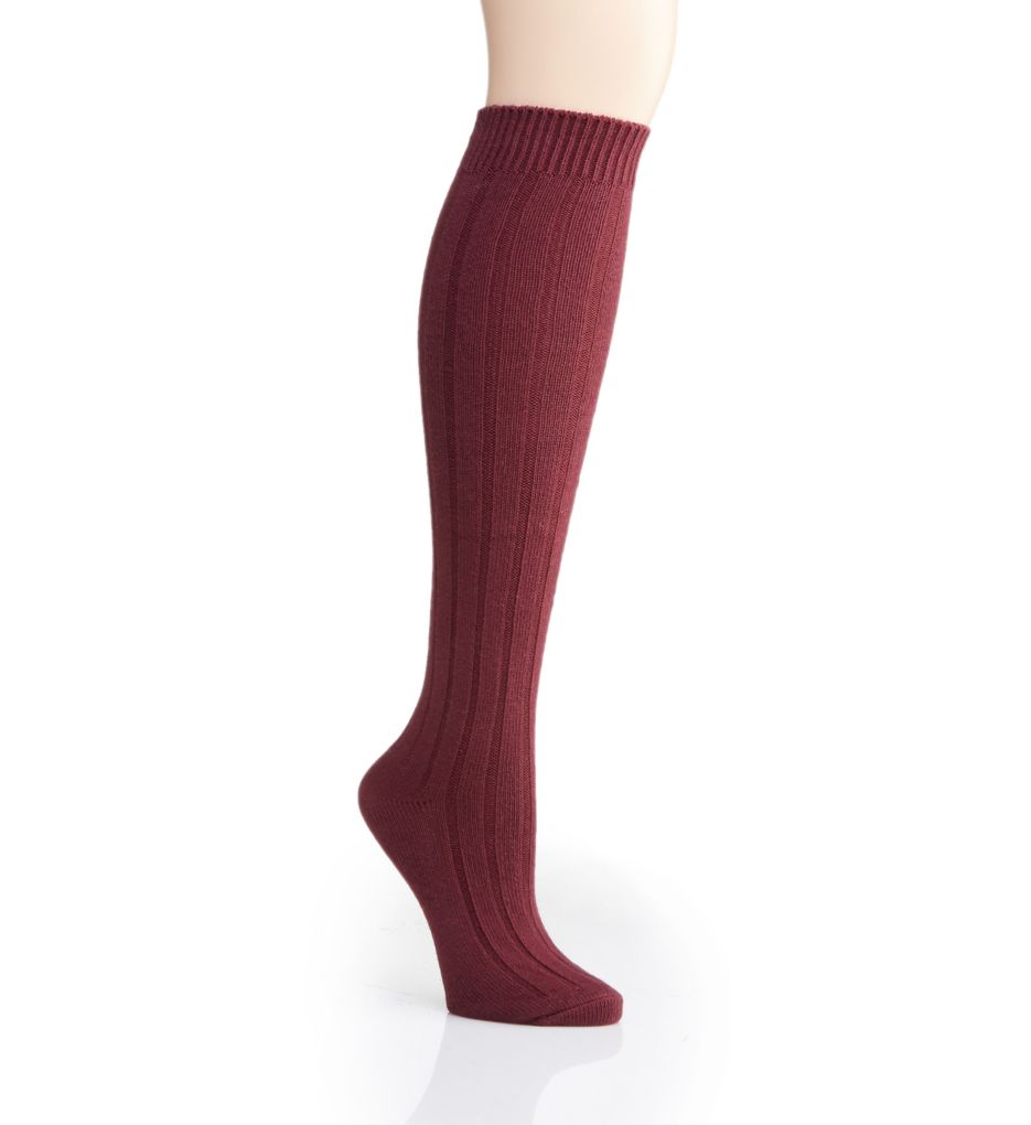 Ribbed Knit Knee High Socks Tawny Port O/S