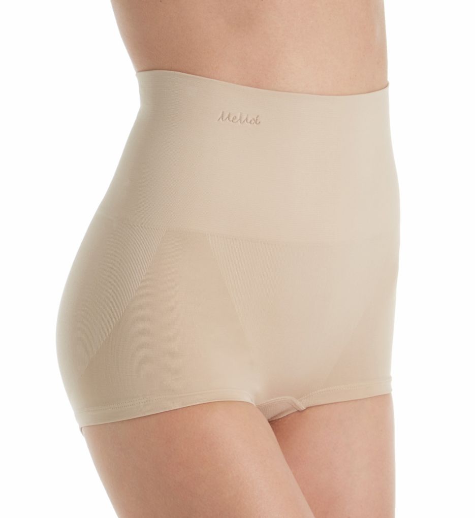 MeMoi Women's SlimMe Seamless High Waist Shaping Boyshort Panty in Beige | Plus Size Small | HerRoom.com