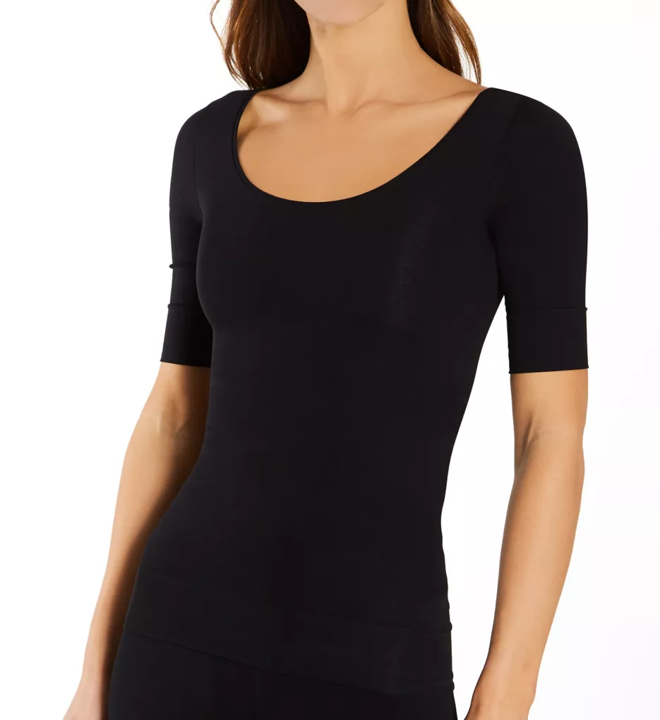 Elbow Length Shaping Scoopneck Top Black S/M