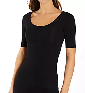 Elbow Length Shaping Scoopneck Top Black S/M