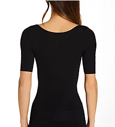 Elbow Length Shaping Scoopneck Top Black S/M