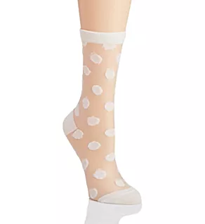 Sheer Polka Dot Crew Sock White O/S