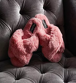 Beverly Faux Fur Open Toe Plush Slipper Mauve L