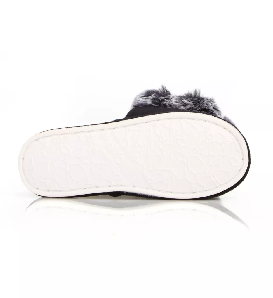 Luxe Pom-Pom Open Toe Plush Slippers Black S