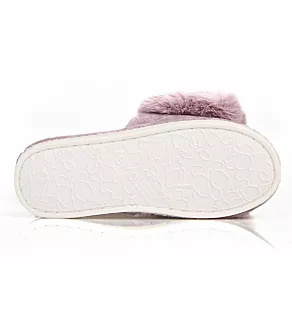 Luxe Pom-Pom Open Toe Plush Slippers Lavender L