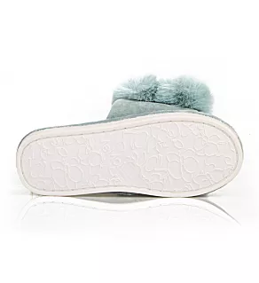 Luxe Pom-Pom Open Toe Plush Slippers Sea Blue L