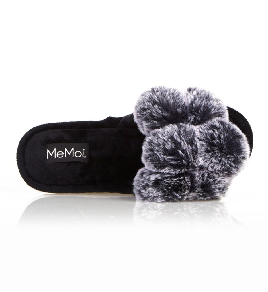 MeMoi Luxe Pom-Pom Open Toe Plush Slippers Black S  - Image 1