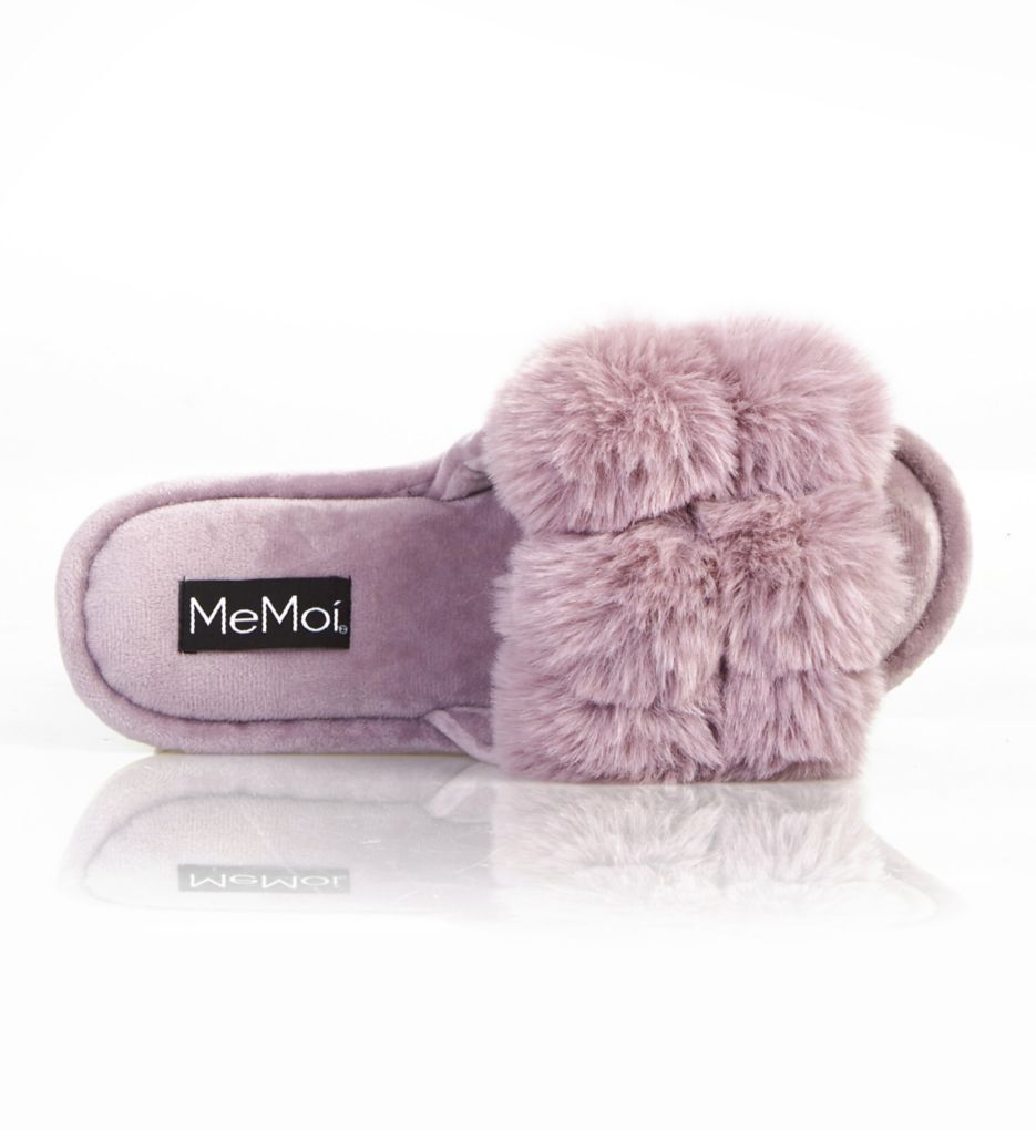 MeMoi Luxe Pom-Pom Open Toe Plush Slippers Lavender L  - Image 1