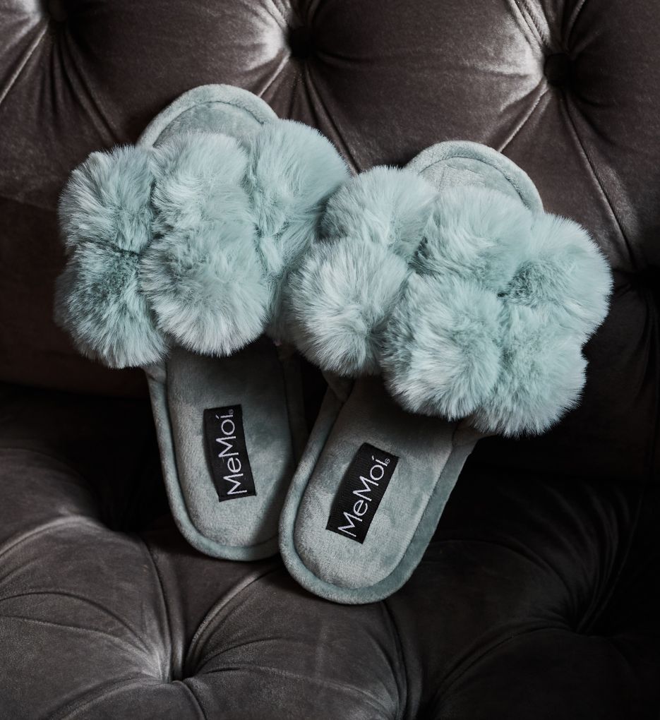 Luxe Pom-Pom Open Toe Plush Slippers